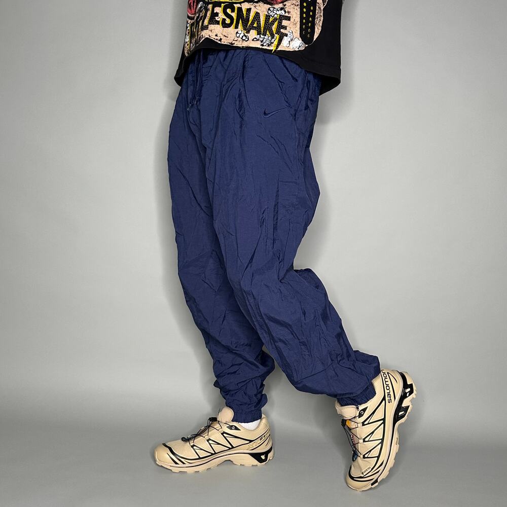 Vintage 90s Nike Track Pants Mens L Navy Blue Subtle Embroidered Swoosh Joggers